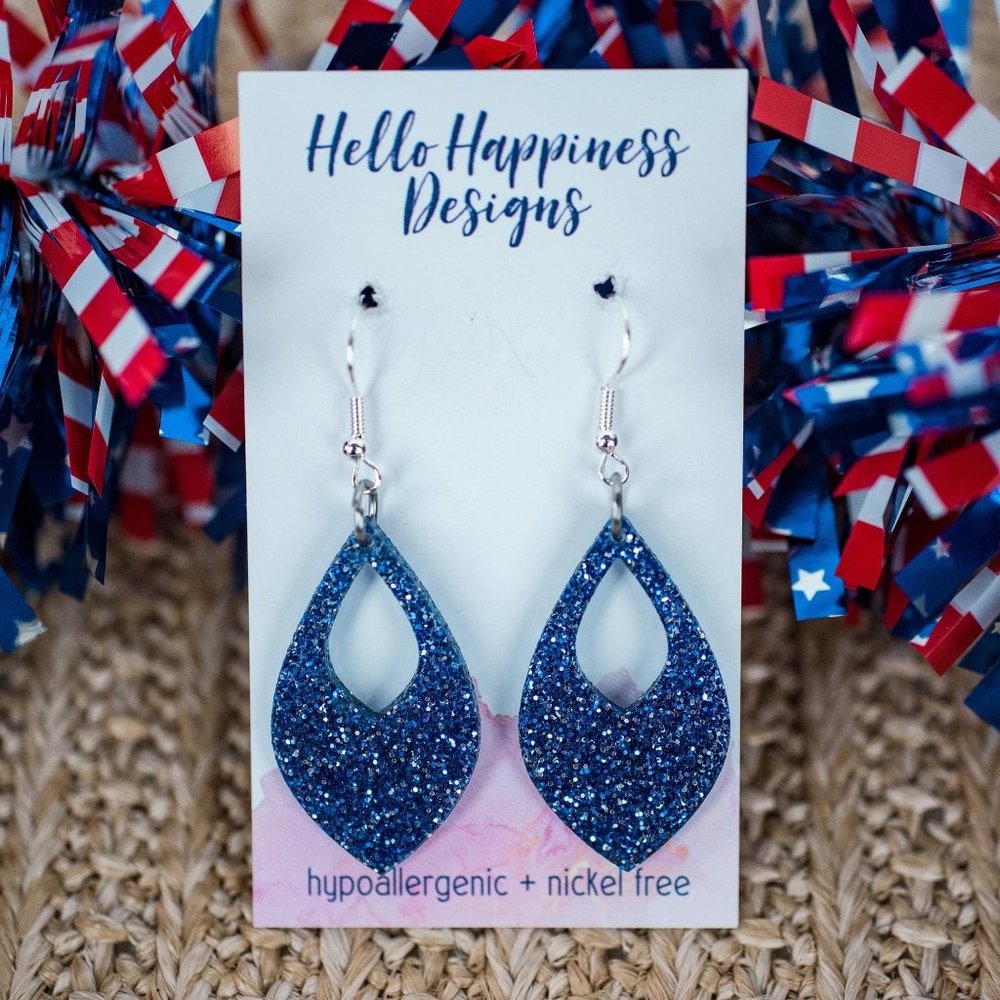 Blue sparkle tear drop earrings